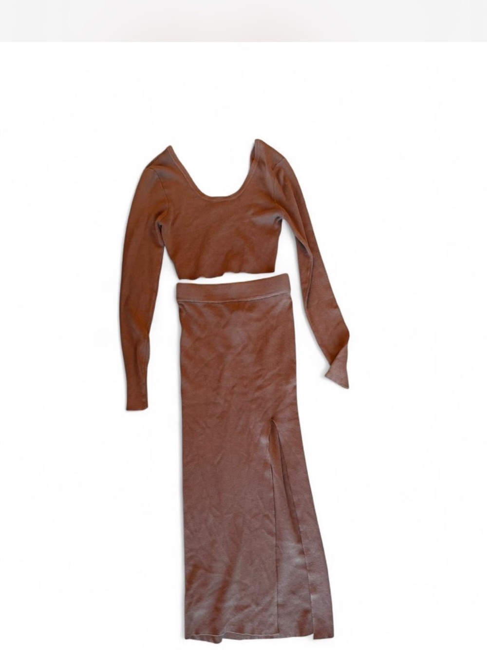 Sleek Brown Maxi Skirt — High-Waist Side Slit